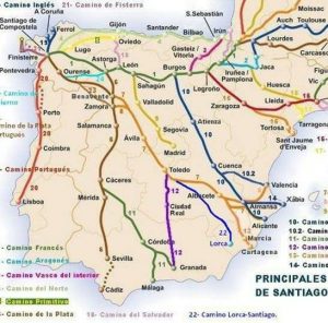 Karte der Jakobswege Caminos in Spanien